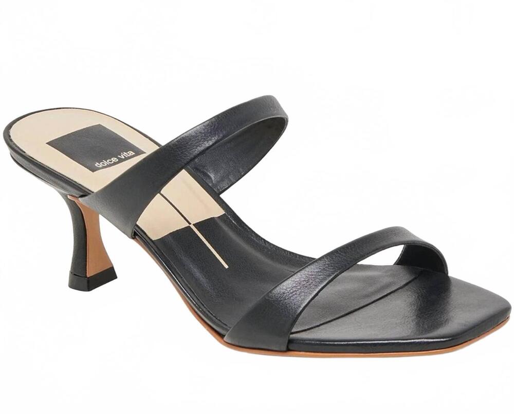 Dolce Vita Black Leather Double-Strap Kitten Heel Sandals